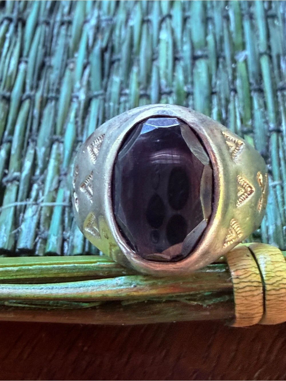 Vintage Sterling Silver Faceted Hematite Men's Southwestern Ring sz 8?